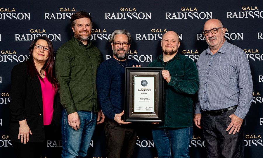 Laurent Laganière, coopérant et chef exécutif, Alain Rivard, coopérant, Sébastien Bourassa, coopérant et directeur des ventes et Gustavo Nevares, maître brasseur.