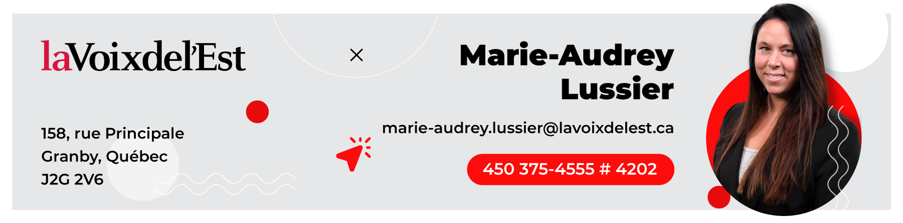 Signature de Marie-Audrey Lussier et image cliquable pour envoyer un courriel